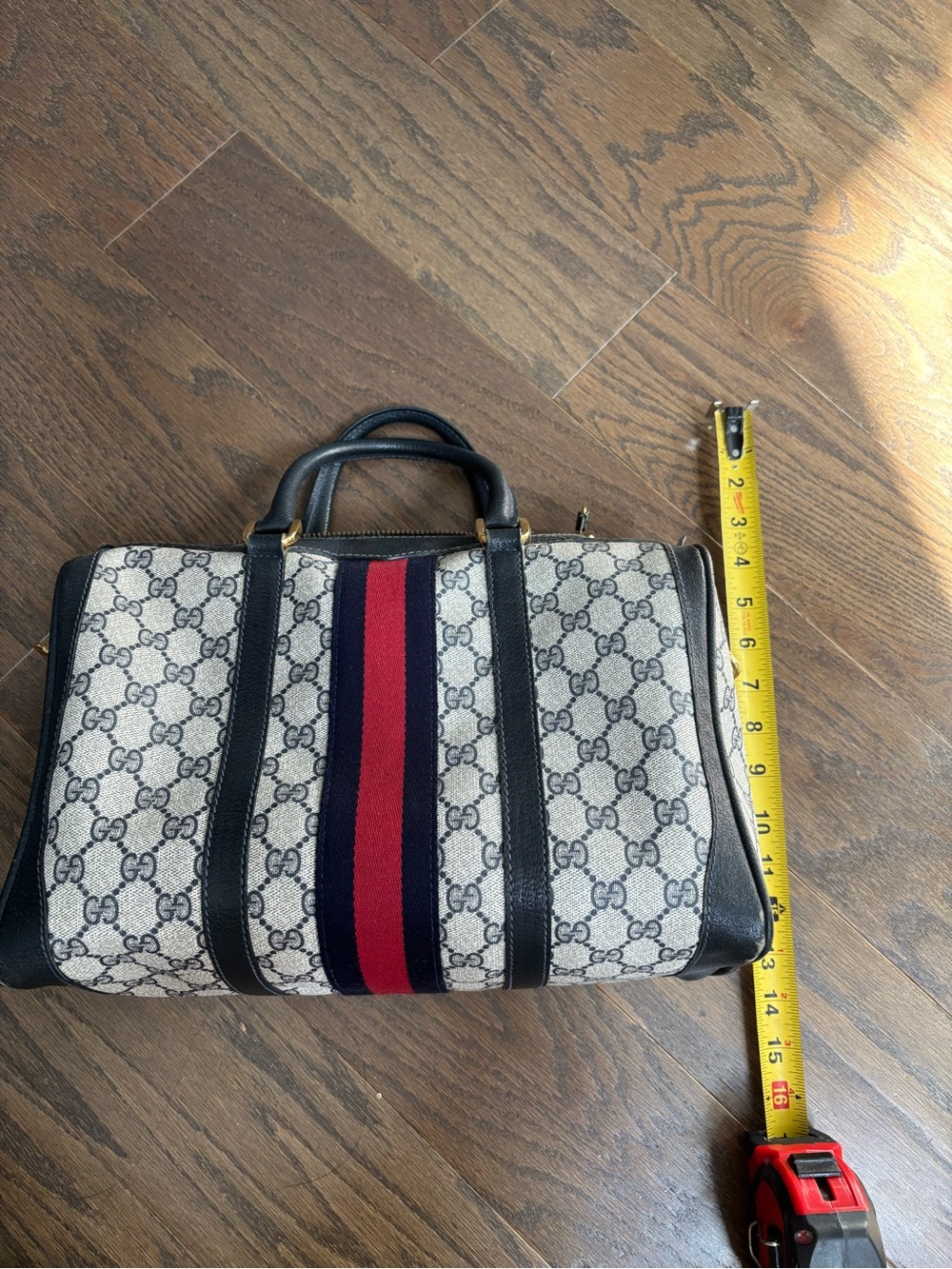 GUCCI GG Navy Monogram Boston Bag - Picture 10 of 15